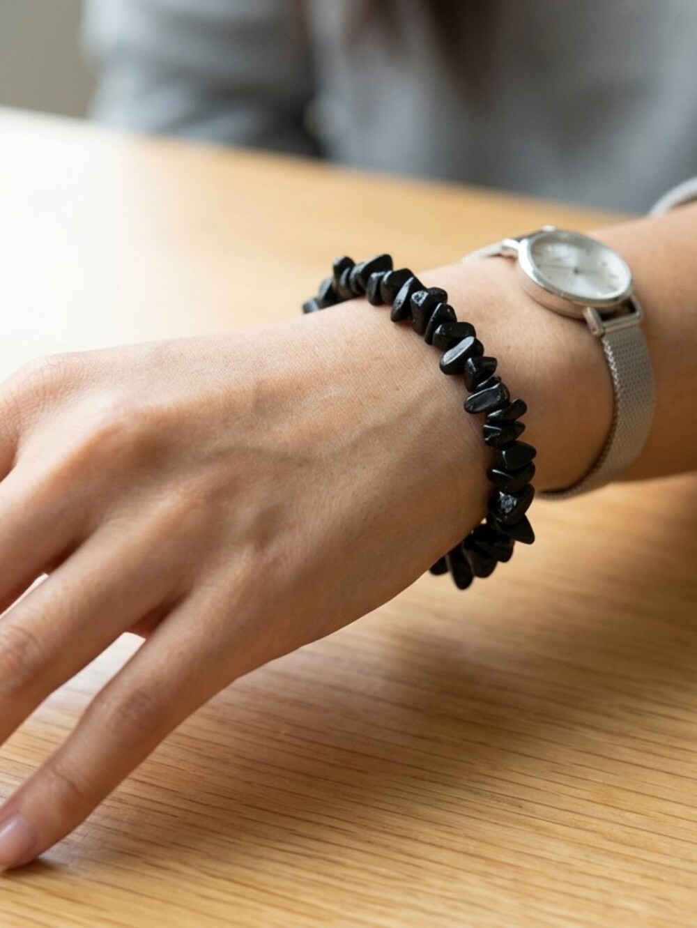 Chip Stone Stretch Bracelet - Women Jewelry Black Obsidian Crystal (1)